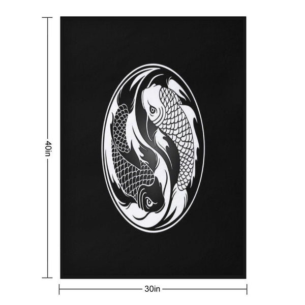 Black And White Yin Yang Koi Fish Throw Blanket