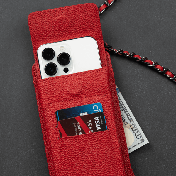 Leather Red Crossbody Bag Phone Wallet - Columbus