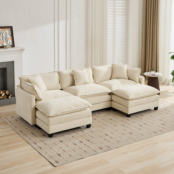 Cloud3 Seats  Sofa (Ottoman is not included)Chenille Fabric in Beige