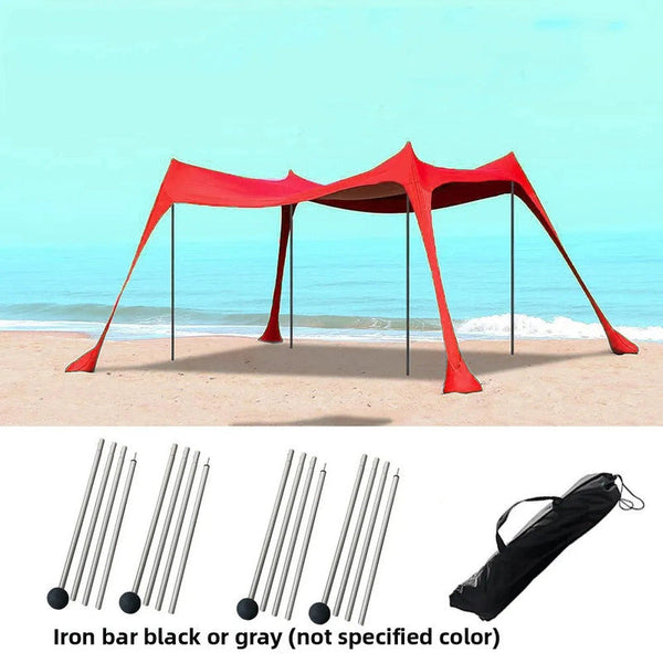 Family beach tent, large pop-up parasol, beach shelter, sun shade. Stable poles with portable carry bag. Outdoor shade.
