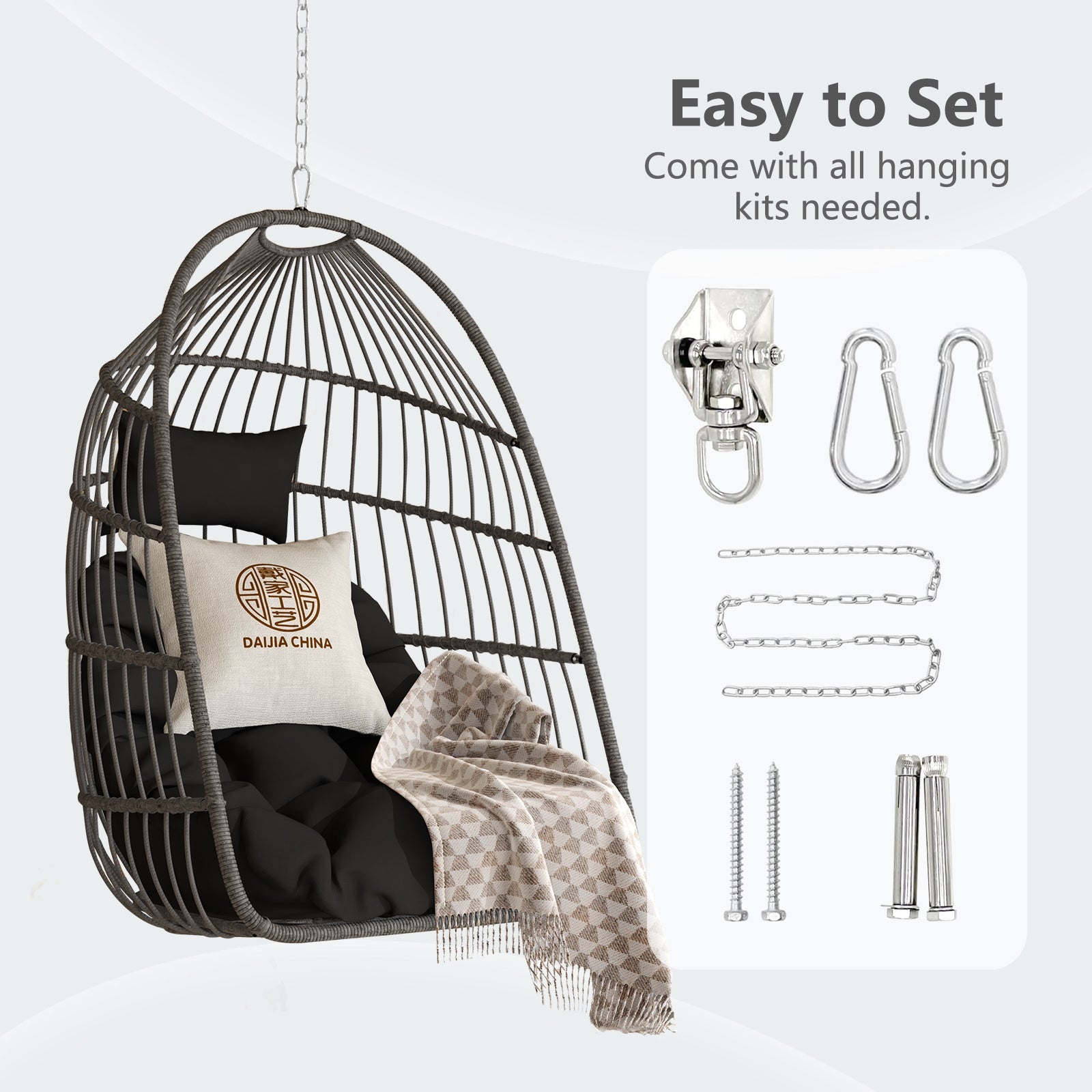 Outdoor Garden Rattan Egg Swing Hanging Chair PE Wicker Hanging Chair for Outdoor Patio
