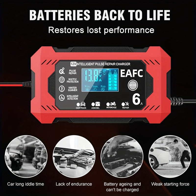 Car Battery Charger, 12V 6A Smart Battery Trickle Charger Auto 12V 24V Battery Maintainer for Car Truck Motorcycle Lawn Mower Marine Lead Acid Battery, Vehicle Battery Maintenance, Automotive Battery Care, Compact Charger, Po DSers Fulfillment