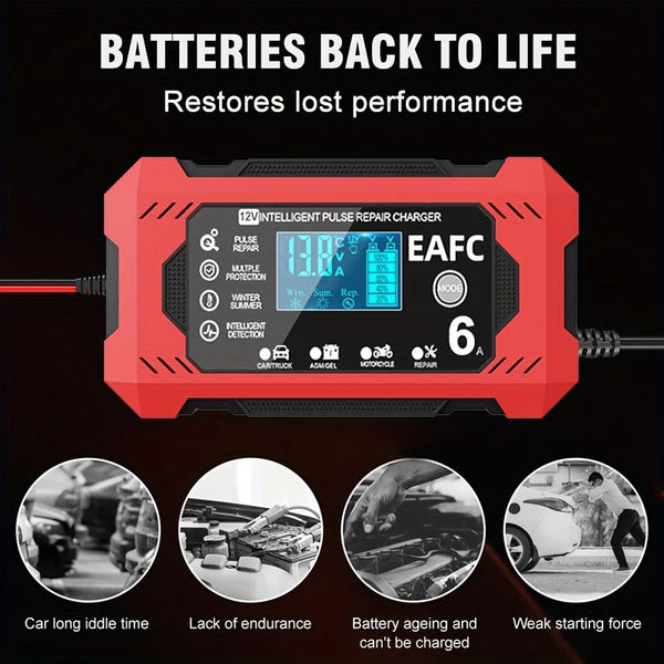 Car Battery Charger, 12V 6A Smart Battery Trickle Charger Auto 12V 24V Battery Maintainer for Car Truck Motorcycle Lawn Mower Marine Lead Acid Battery, Vehicle Battery Maintenance, Automotive Battery Care, Compact Charger, Po DSers Fulfillment
