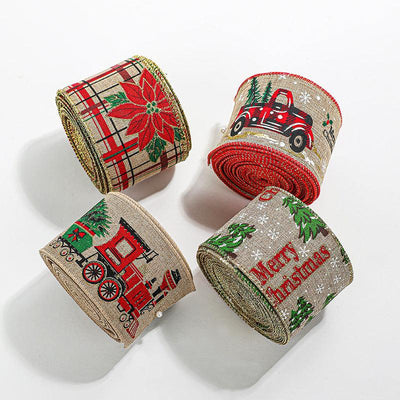 Christmas ribbon imitation linen ribbon decoration bow accessories snowflake Christmas ribbon in stock