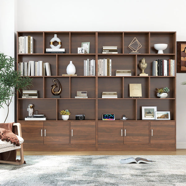 70.87' Tall Bookshelf with 10 Cubes and 3 Doors, 4-Tier Bookshelf, Open Shelf Bookcase with Cabinet, Modern Cube Storage Organizer for Living Room, and Office