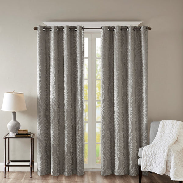 Mirage Knitted Jacquard Damask Total Blackout Grommet Top Curtain Panel by SunSmart - Gifts for You 'n Me