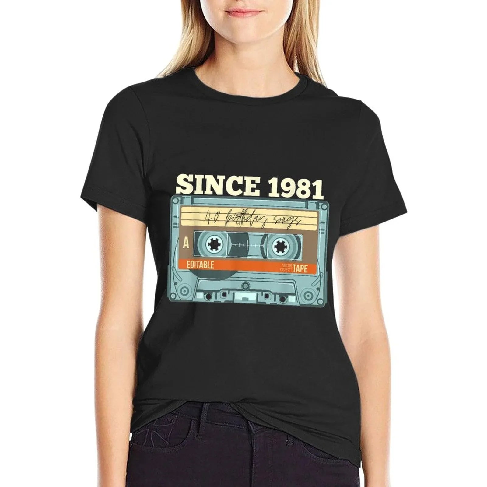 40th Birthday Gifts For Men And Women Cassette  Ribbed Collar T-Shirt