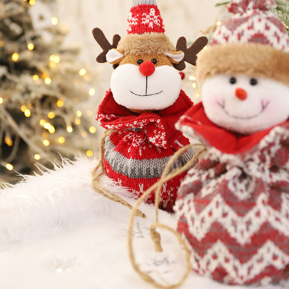 New 3D Knitted Fabric Doll Apple Bag Christmas Decorations Children's Day Gift Bundle Pocket Candy Bag