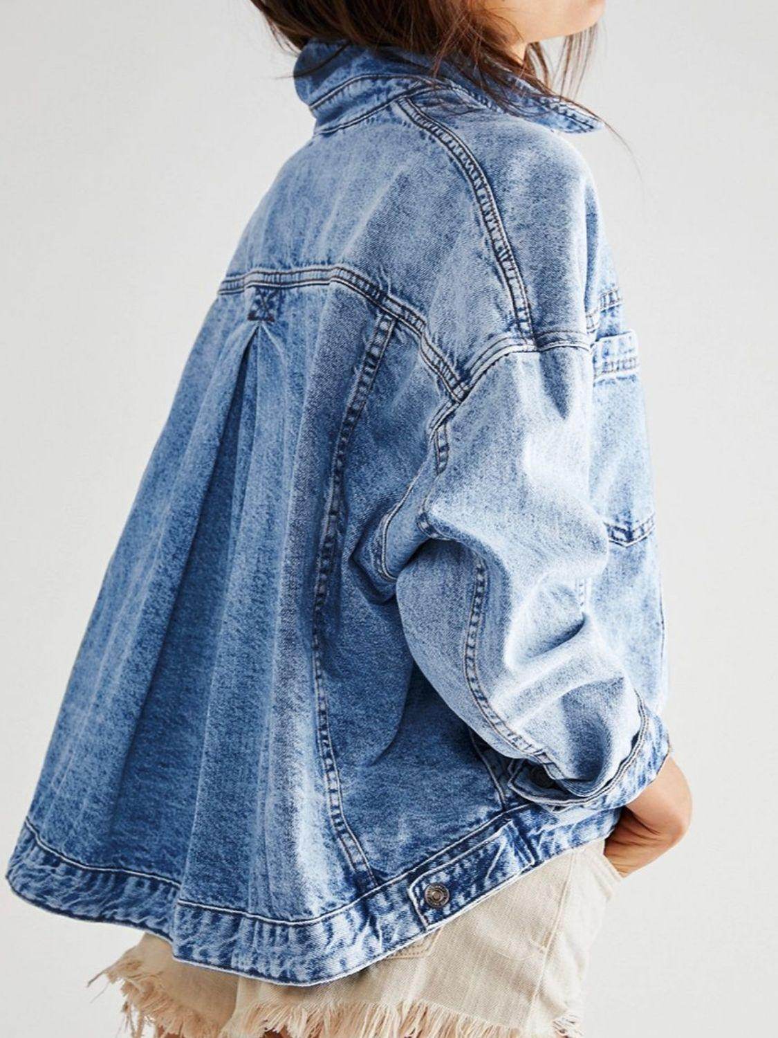 Stylish Pocketed Button Up Denim Jacket for Women