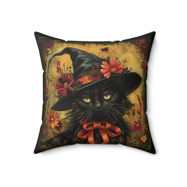Microsuede Cushion / Halloween Art / Witch Hat Boho Cats