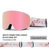 Cover Ski Glasses Winter Outdoor Sports Goggles Double Layer Anti Fog Single Double Plate Snow Goggles - Cherry Blossom Pink Lenses with White Frame