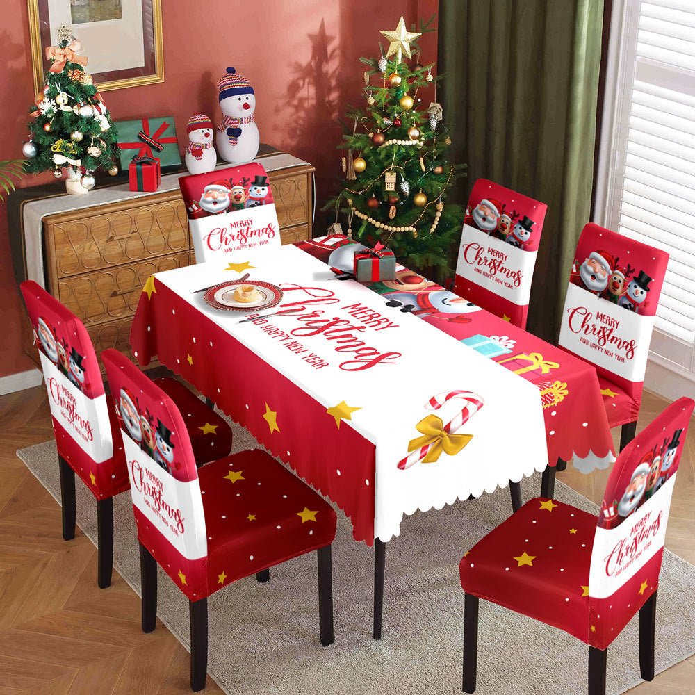Christmas tablecloth, holiday decoration, elastic chair cover, household dining table, waterproof and dustproof tablecloth, fabric decorative tablecloth