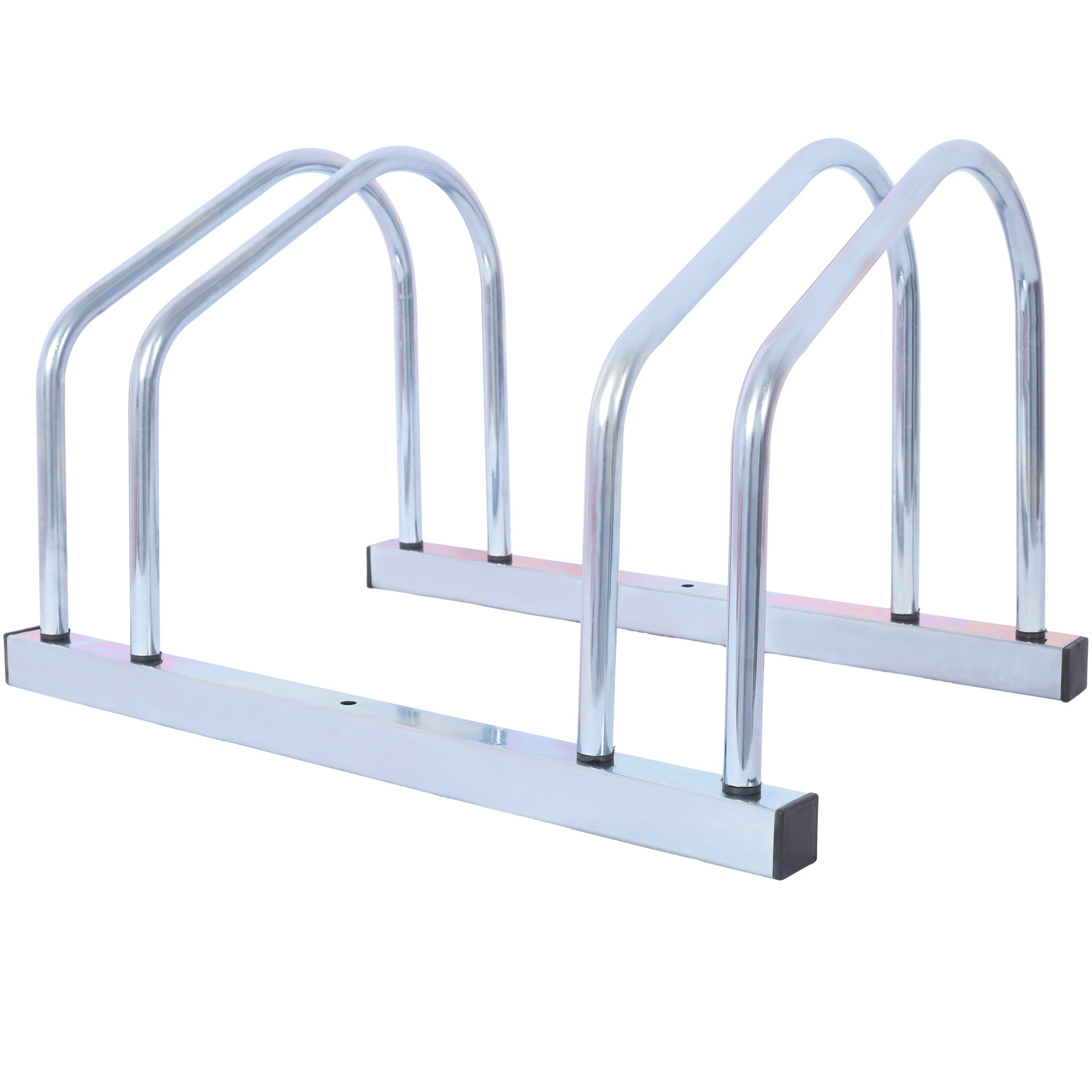 2 bicycle ground bike parking racks 22-28 inch wheel supports, maximum tire width 2.15 inches, galvanized