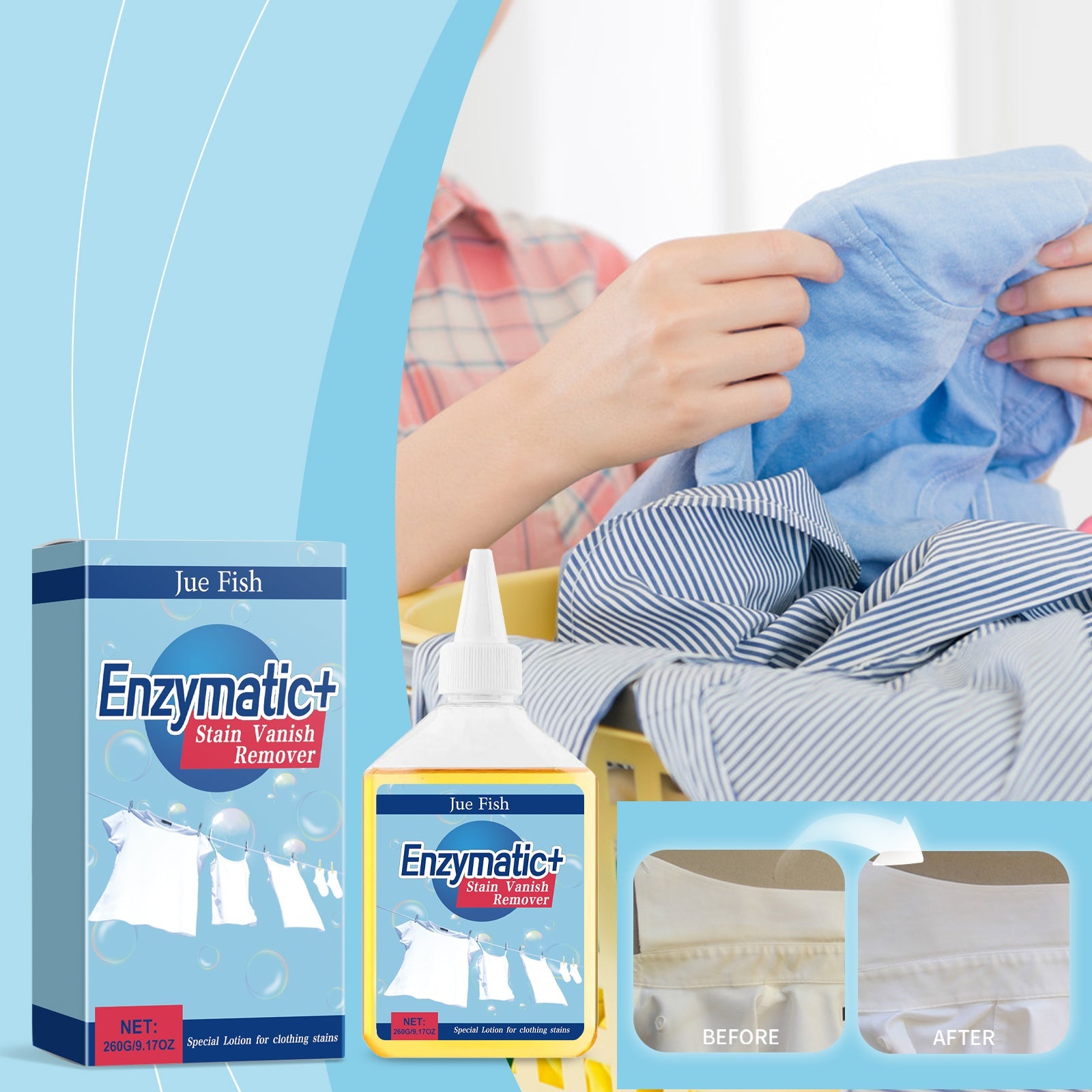 Clothing Enzyme Cleaner, Clean Stubborn Dirt Stains Yellow Sweat Stains Multi-Purpose Clothing Cleaner