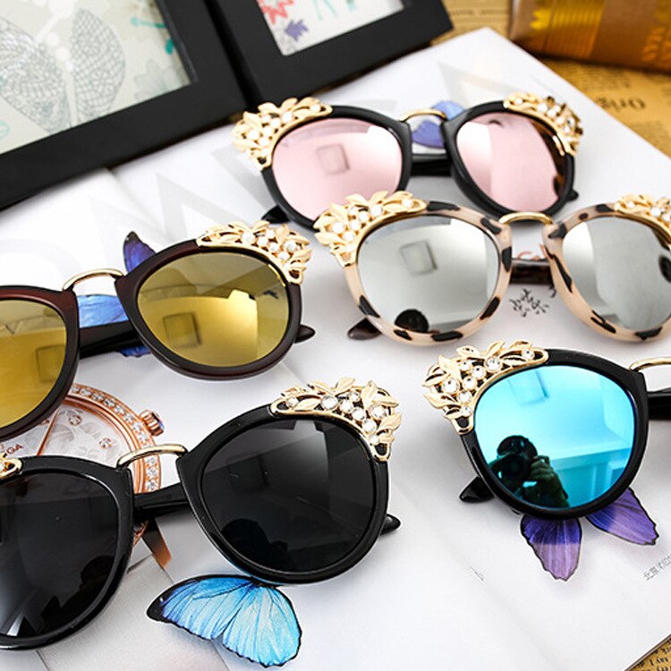 Fashion Luxury Rhinestone Cat Eye Sunglasses Women Brand Designer Mirror Lens Eyewear Men Sun Glasses Shades UV400 Oculos