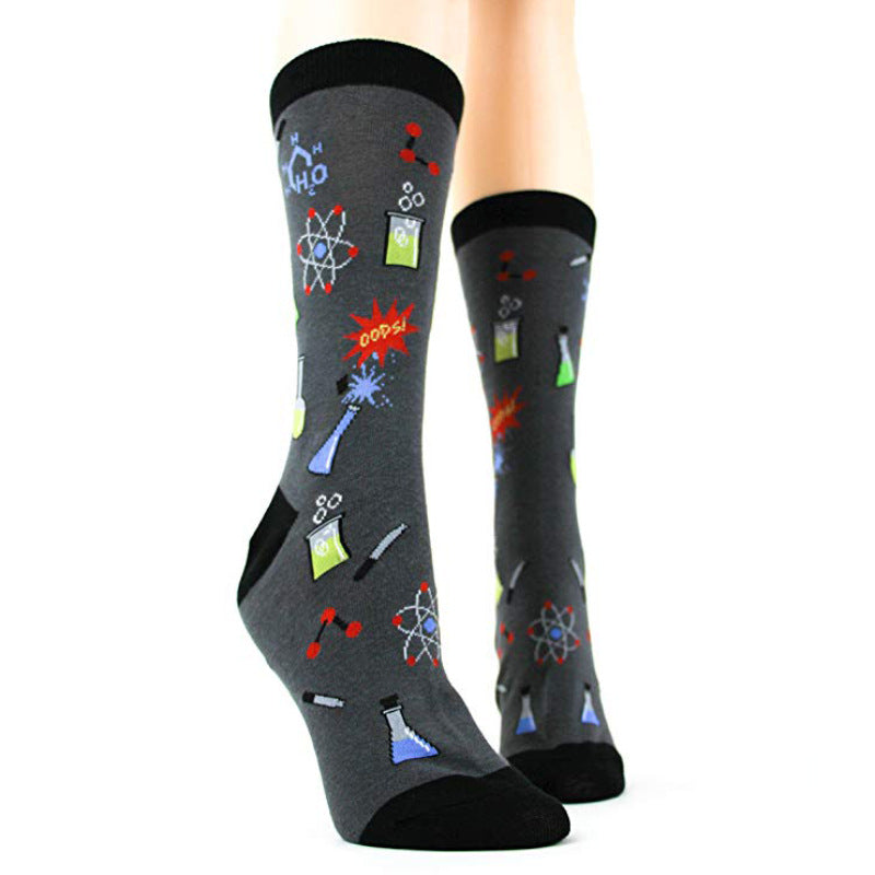 Education Themed Science Chemistry Printed Female Mid Tube Casual Grey Socks