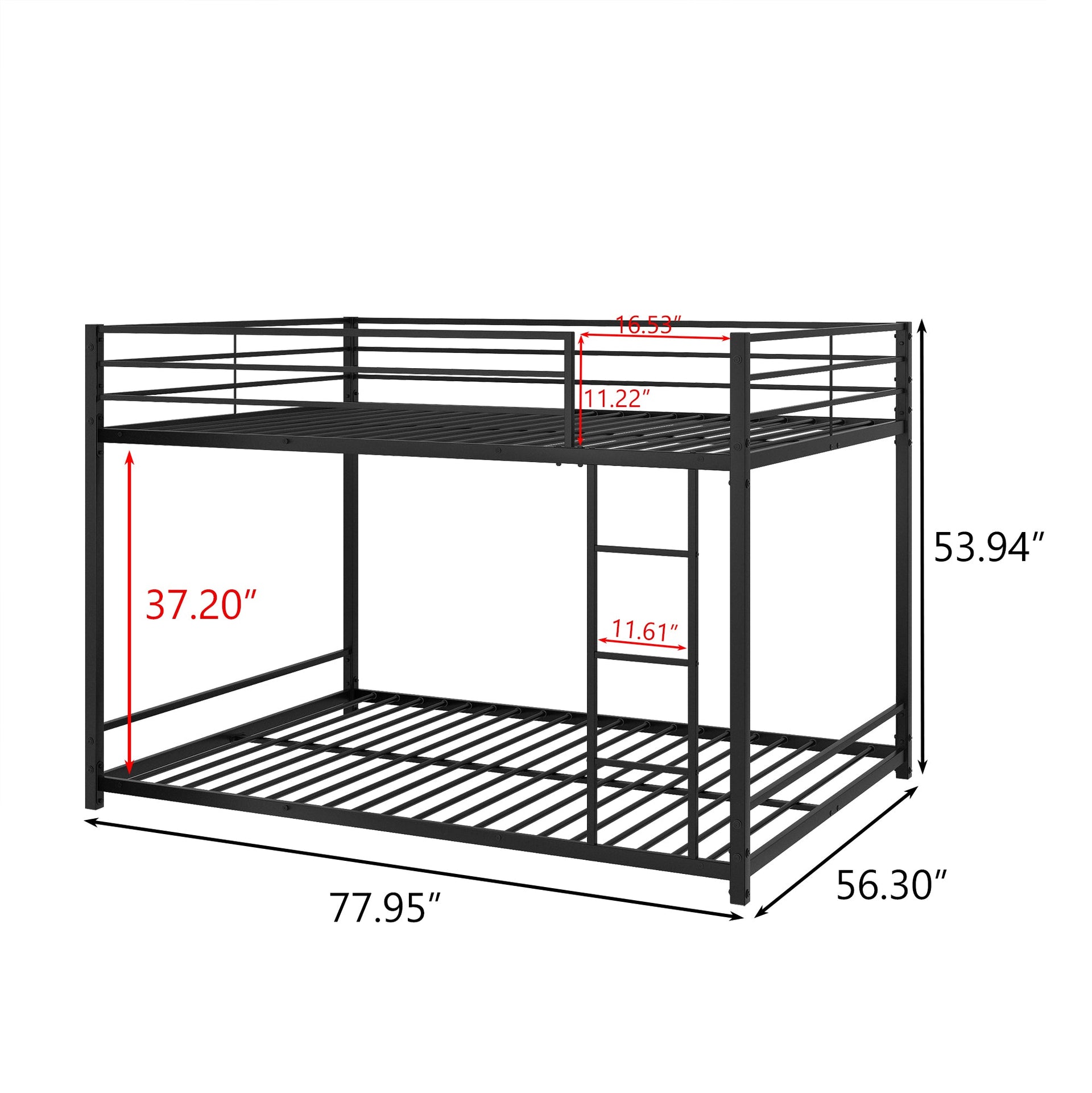 Metal Bunk Bed Full Over Full Bunk Bed Frame with Safety Guard Rails Heavy Duty Space-Saving Design Easy Assembly Black