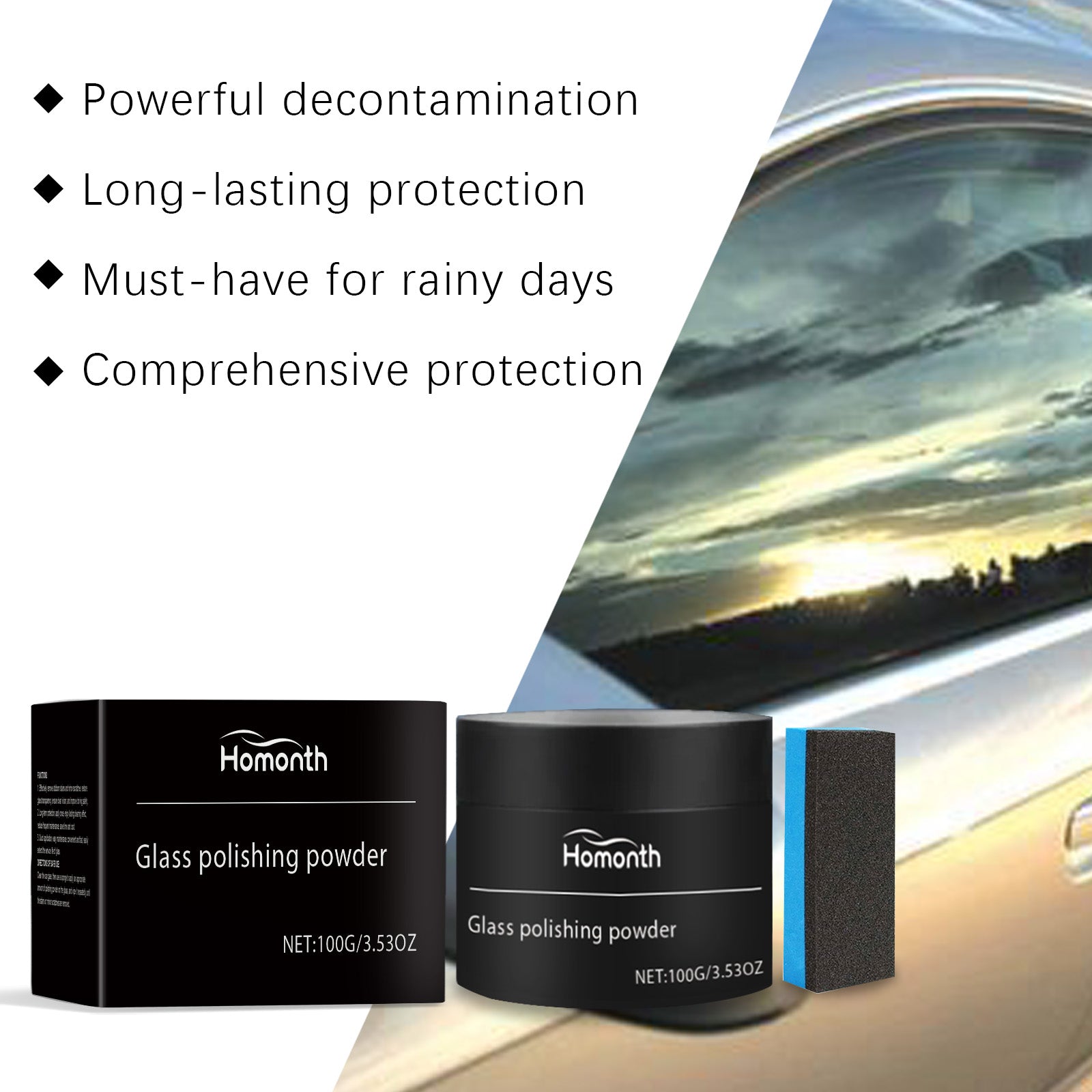 Car Glass Polishing Powder Window Cleaning Decontamination Waterproof Cleaning Rain Car Glass Cleaning Powder