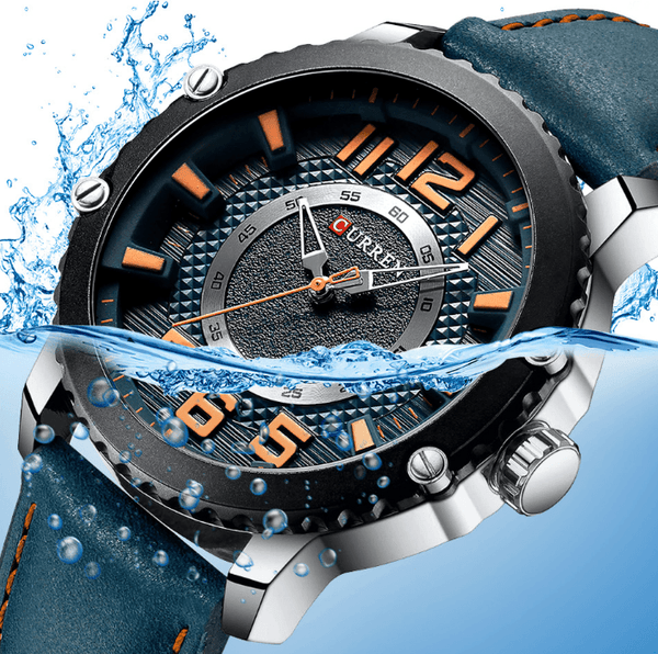 Men's Waterproof  Sport Watch With Leather  Belts  And Large Numbers Details Unique Design Perfect Gift