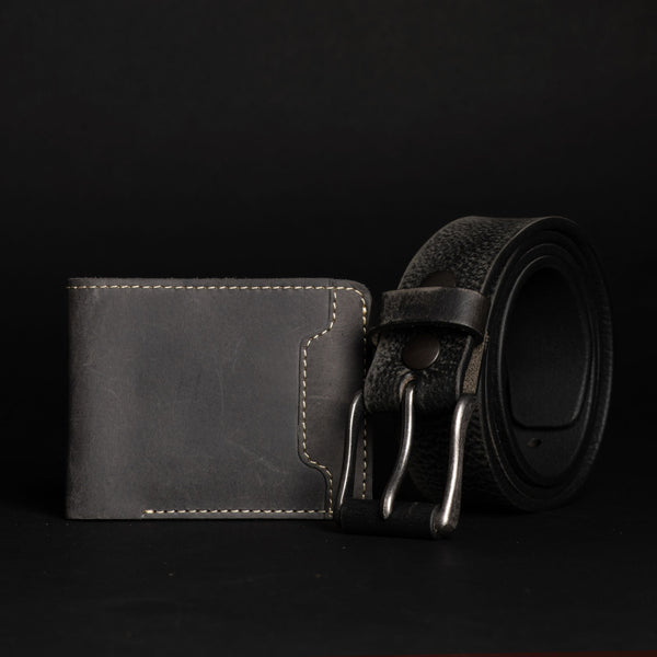 The Spartan Belt + Keystone Wallet Set - Slate Black NAB Leather