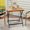 28 Inch Patio Folding Square Table with Slatted Tabletop for Backyard Porch