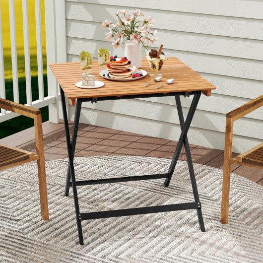 28 Inch Patio Folding Square Table with Slatted Tabletop for Backyard Porch