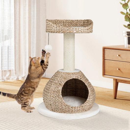 28 Inches Hand-Made Cat Tree Tower with Jump Platform-White