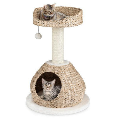 28 Inches Hand-Made Cat Tree Tower with Jump Platform-White