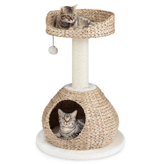 28 Inches Hand-Made Cat Tree Tower with Jump Platform-White