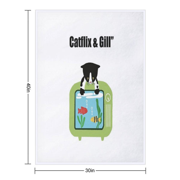 Catflix & Gill Funny Cat And Fish TV Design Premium Throw Blanket