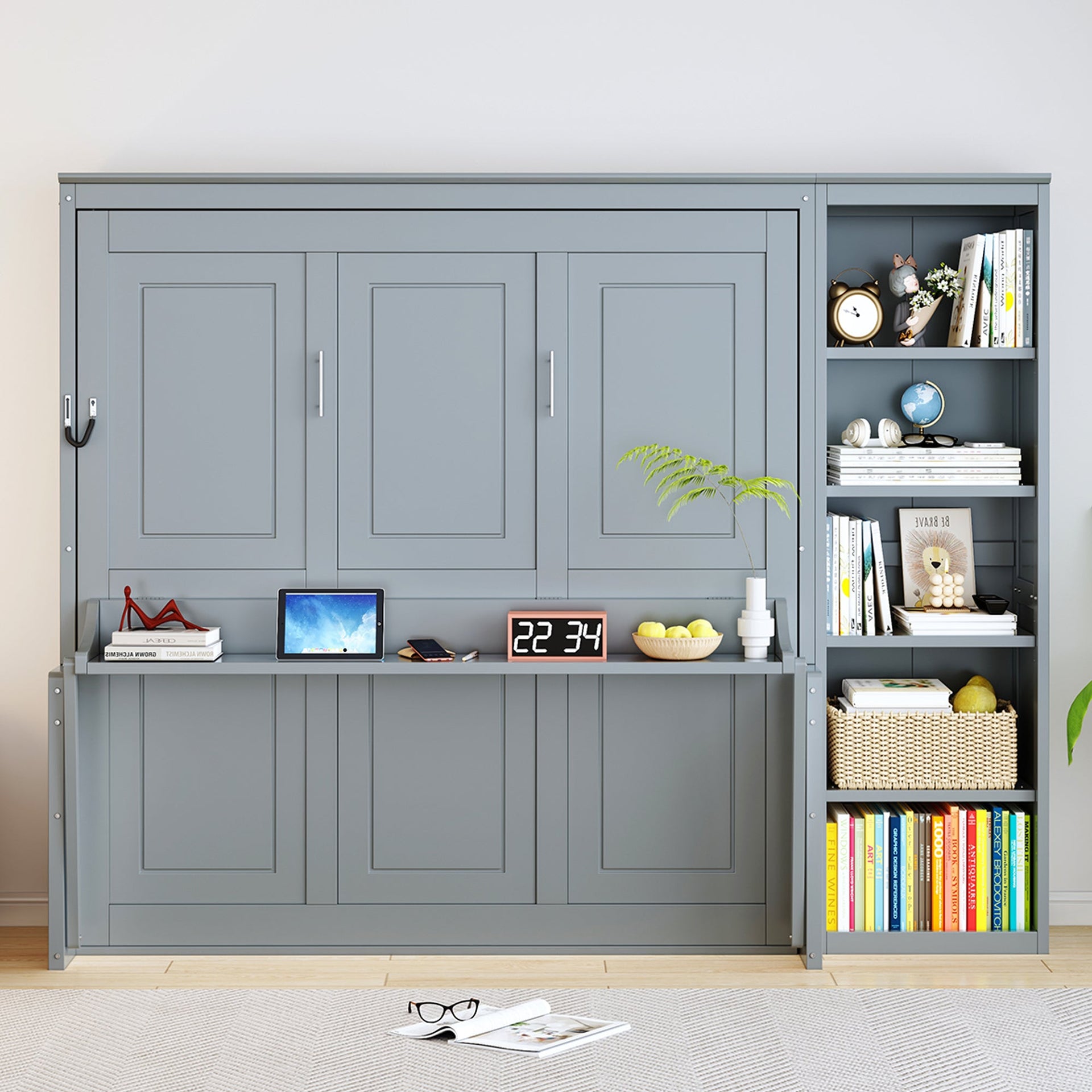 Queen Size Murphy Bed with Desk and Bookshelf
