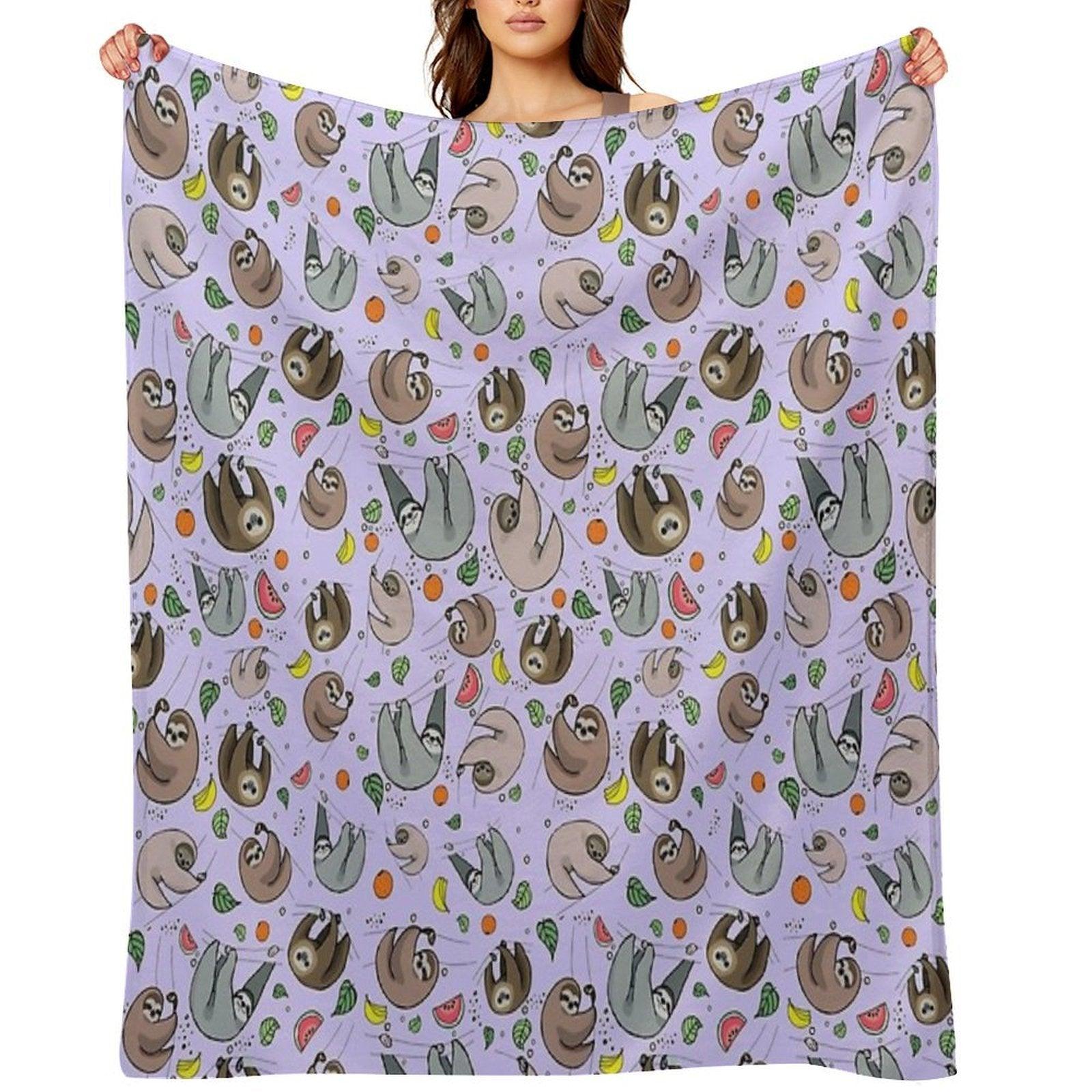 Sloths in Purple Throw Blanket