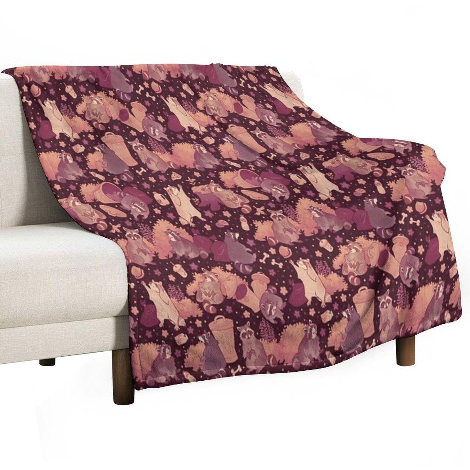 Raccoons Nighttime Pillage Throw Blanket
