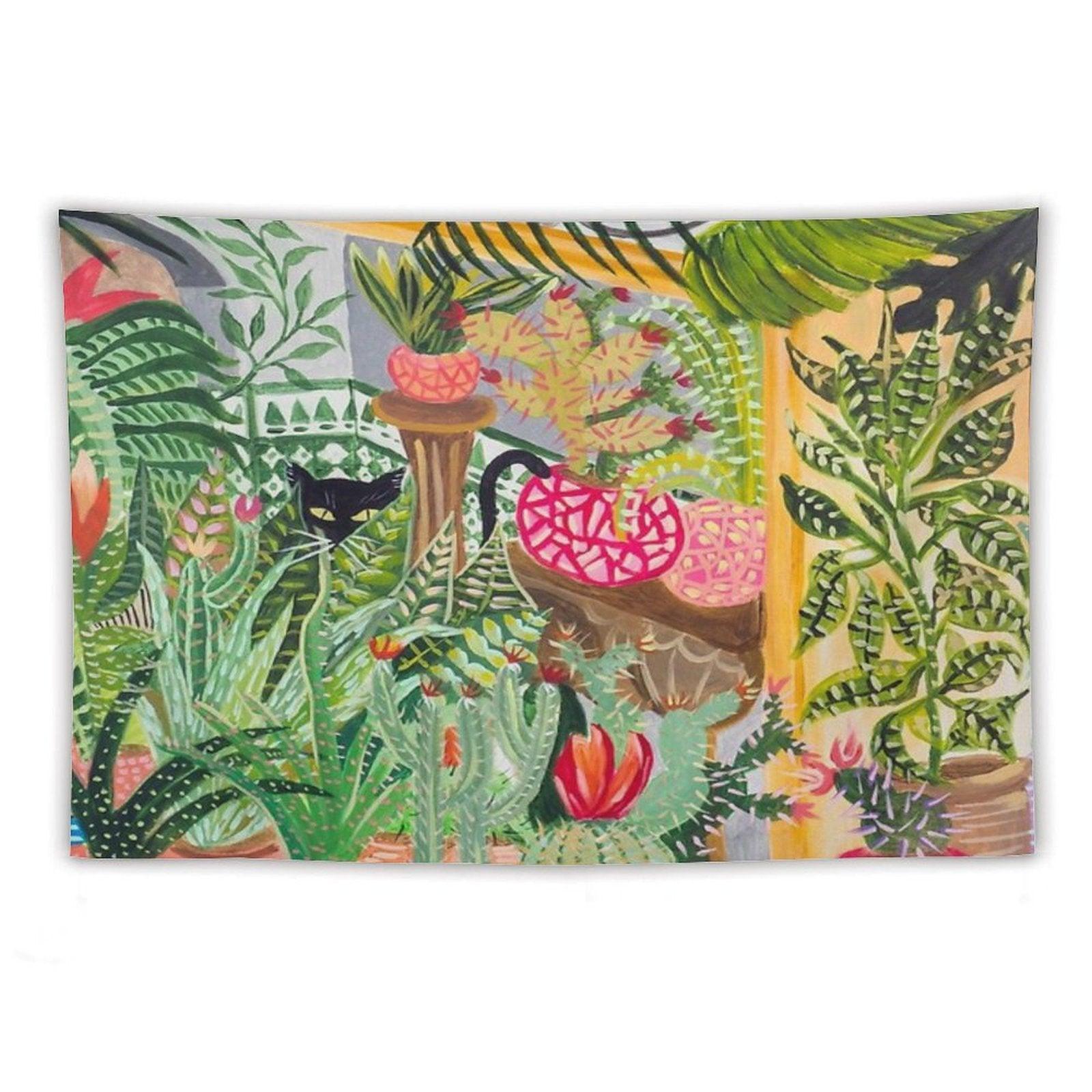 Black Cat in The Garden Tapestry
