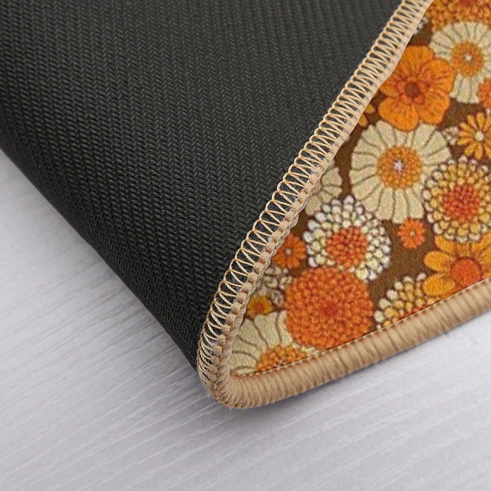 70s Retro Daisies, Vintage Flower Power, Orange And Brown, Boho, Bath Mat