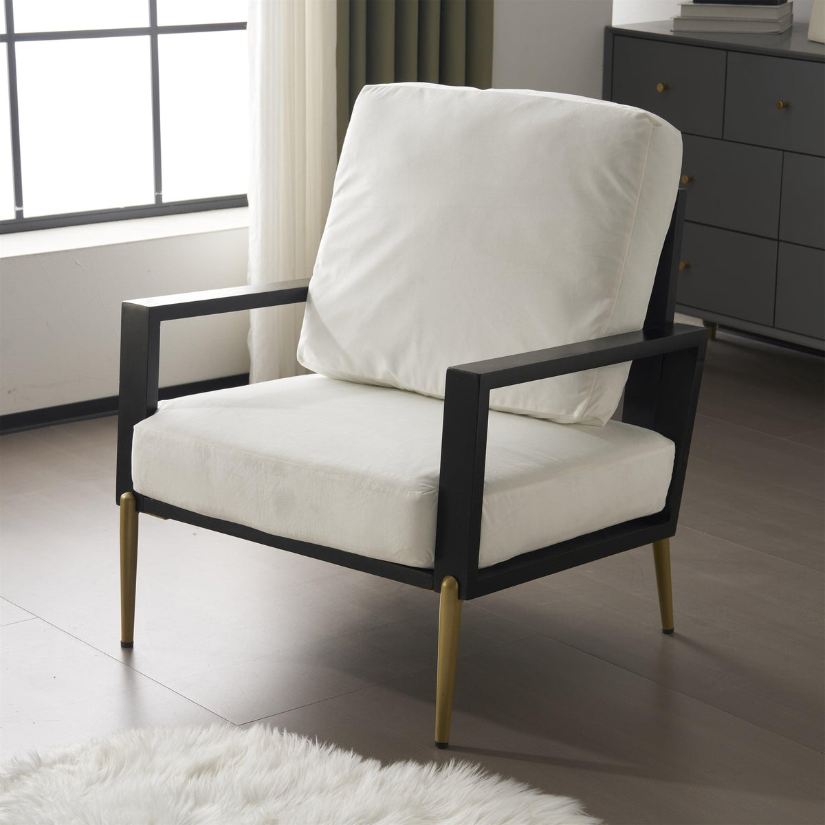 Mid-Century Modern Armchair with Solid Wood Frame