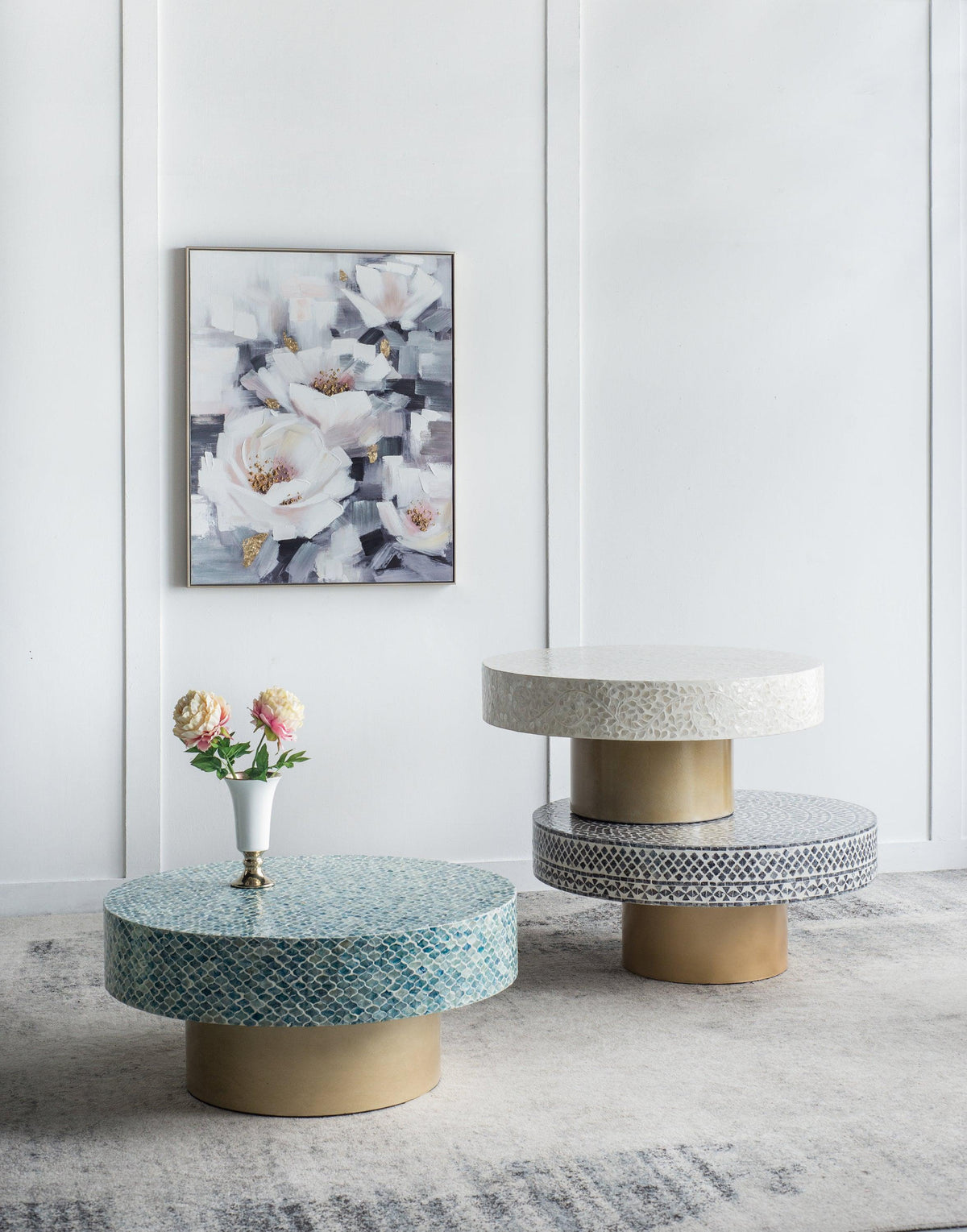 Modern Boho Round Capiz Coffee Table with