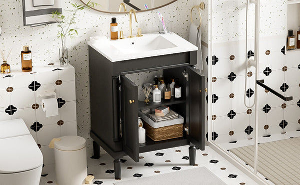 Modern Bathroom Vanity with Top Sink and 2-Tier Large Storage Shelves Cabinet