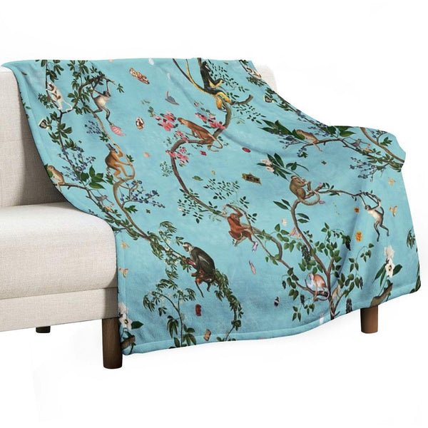 Monkey World Aqua Compact Throw Blanket
