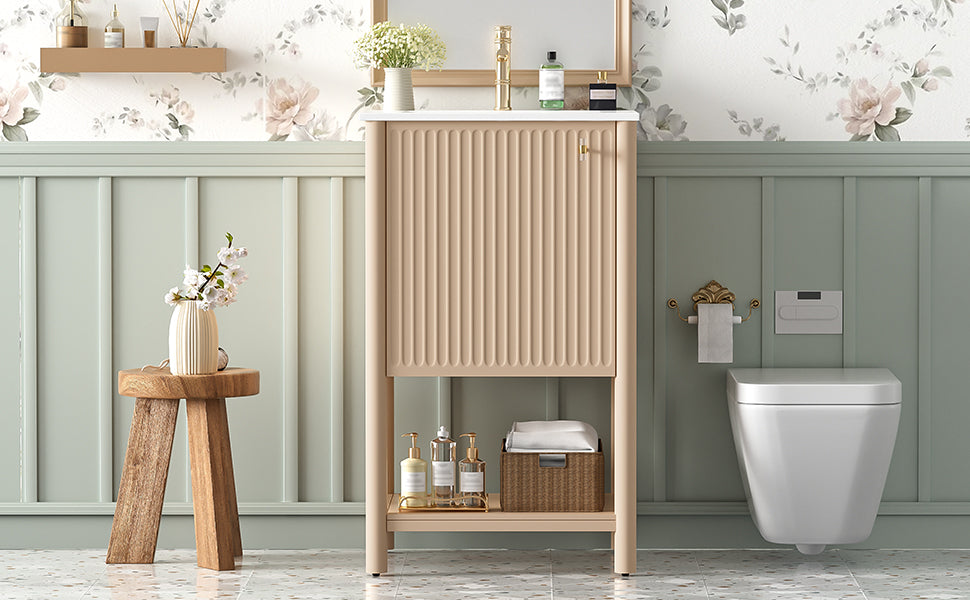 20-inch Bathroom Vanity with Ceramic Sink, Freestanding Single Vanity Set with Soft Closing Door,  French Style.