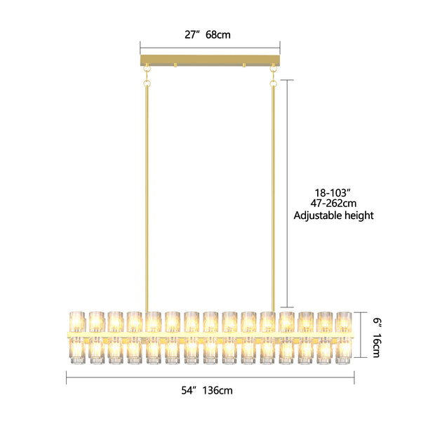 Modern Rectangular Crystal Luxury Chandelier for Dining Room & Living Room