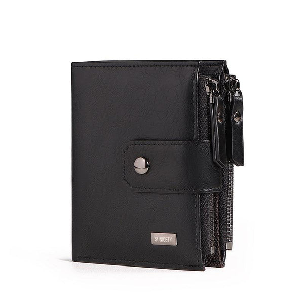 Anti-Theft Brush Business Leather Thin Short Men's Wallet Zipper Wallet Money Ticket Holder