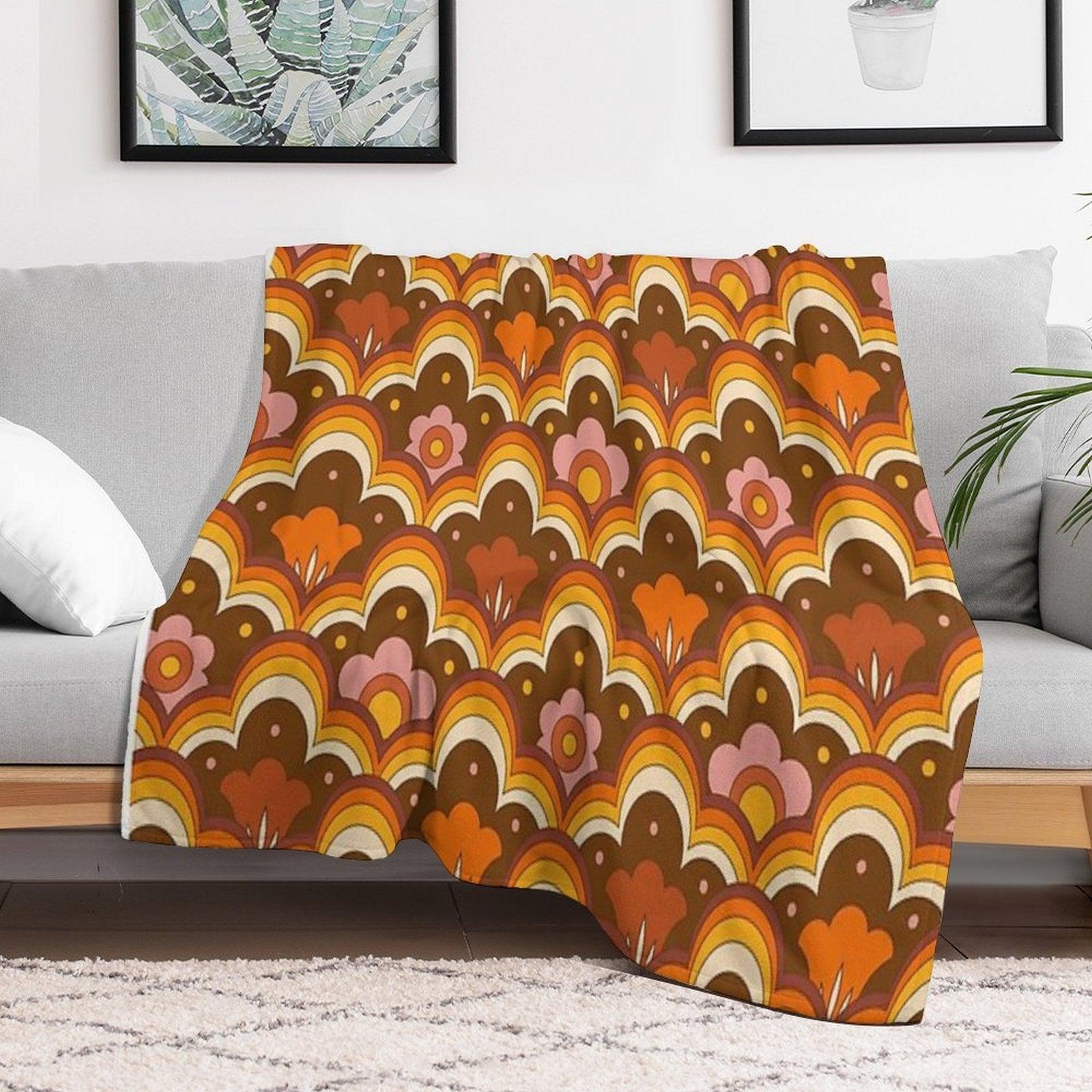 70s 60s Retro Psychedelic Flower Power, Floral Pattern Throw Blanket