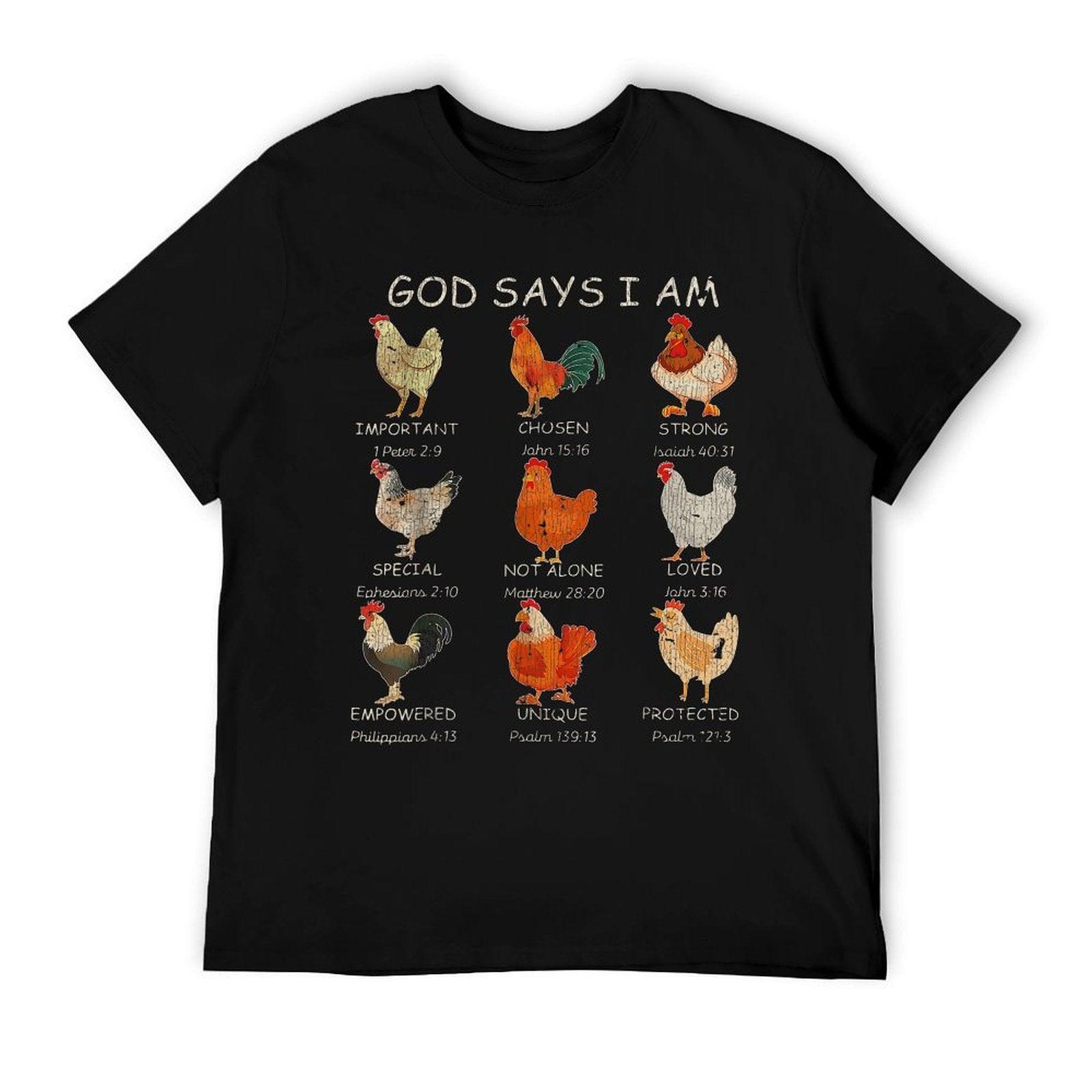 Vintage God Says I Am Bible Verse Christian Farm Chickens Re T-Shirt