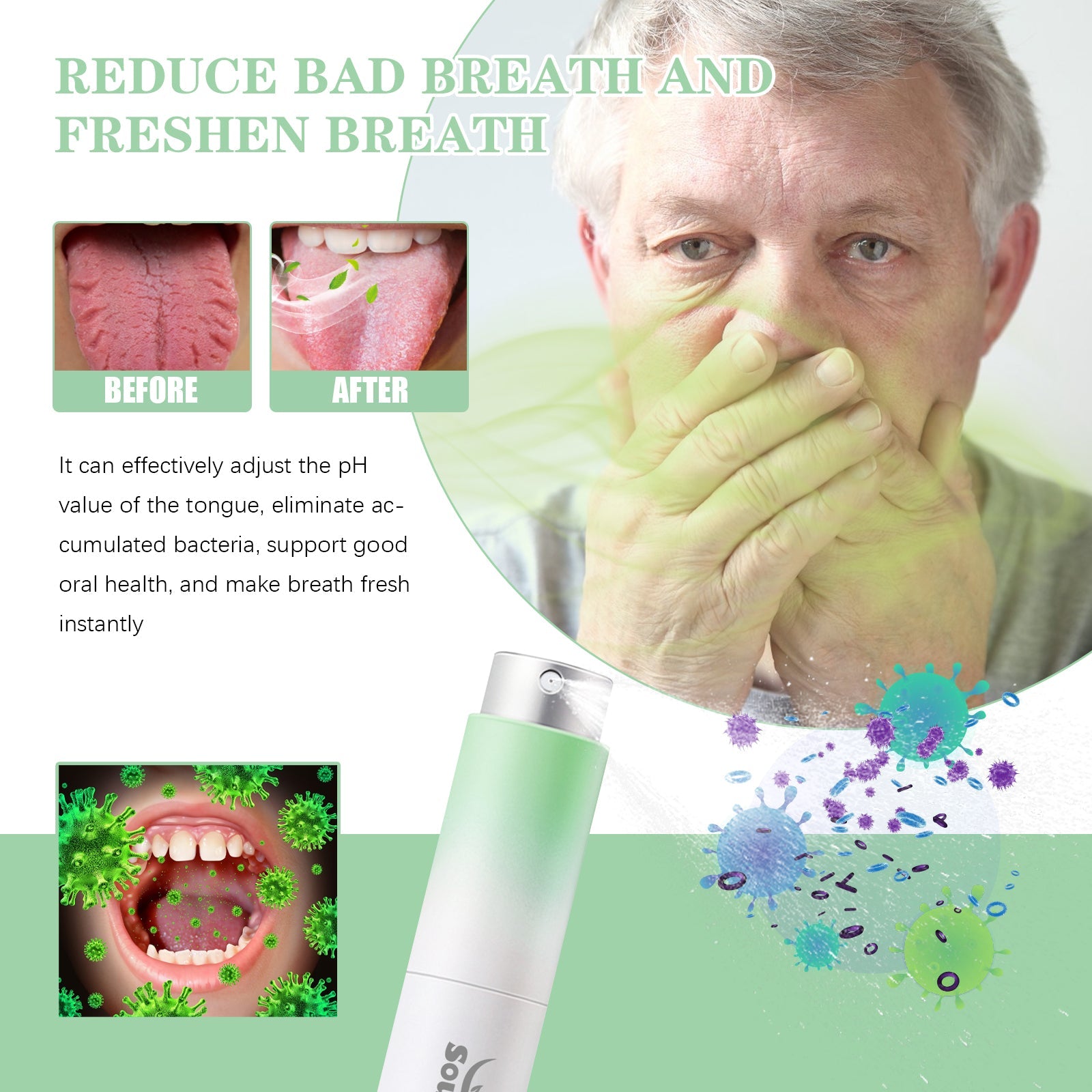 Fissured Tongue Relief Spray, Relieve Cracked Tongue And Fresh Breath Deodorizer Mouth Spray