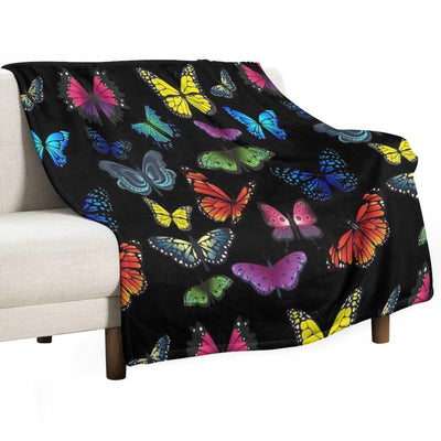 Butterfly Print, Black Throw Blanket