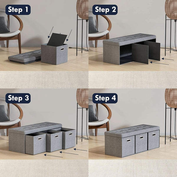 Oversized Forty Inch Gray Storage Ottoman With Drawers