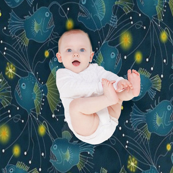 Angler Fish - Blue Wrinkle-free Throw Blanket