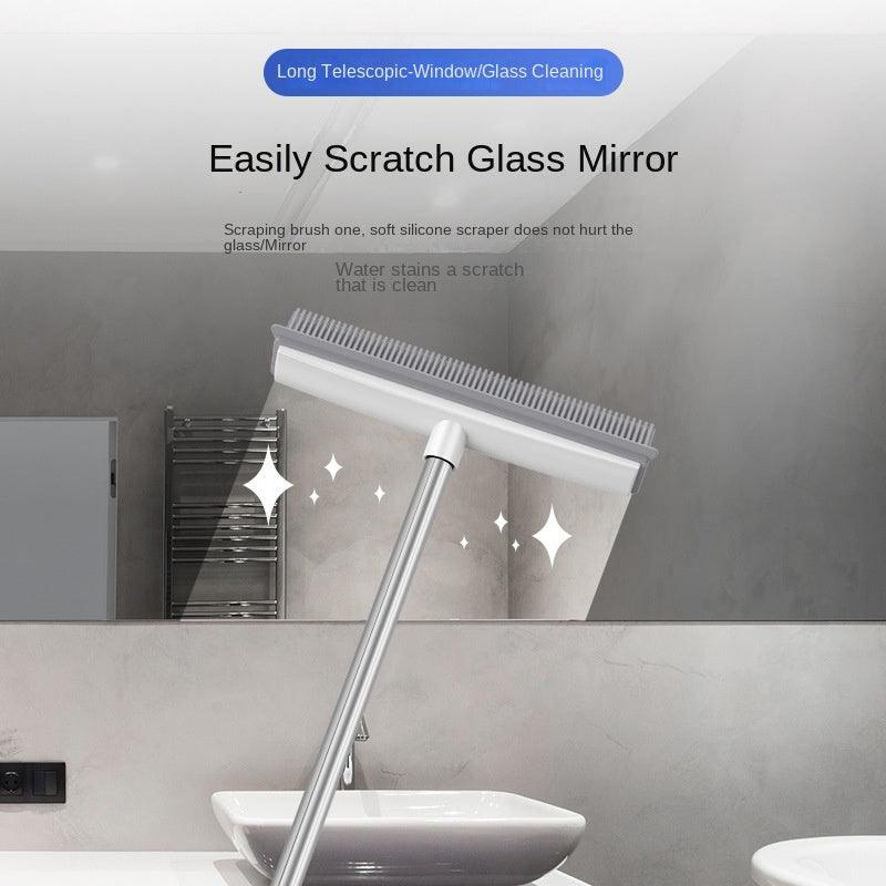 Cleaning Brush Stainless Steel Silicone Floor Brush Water Scraping Brush Long Handle Magic Carpet Brush