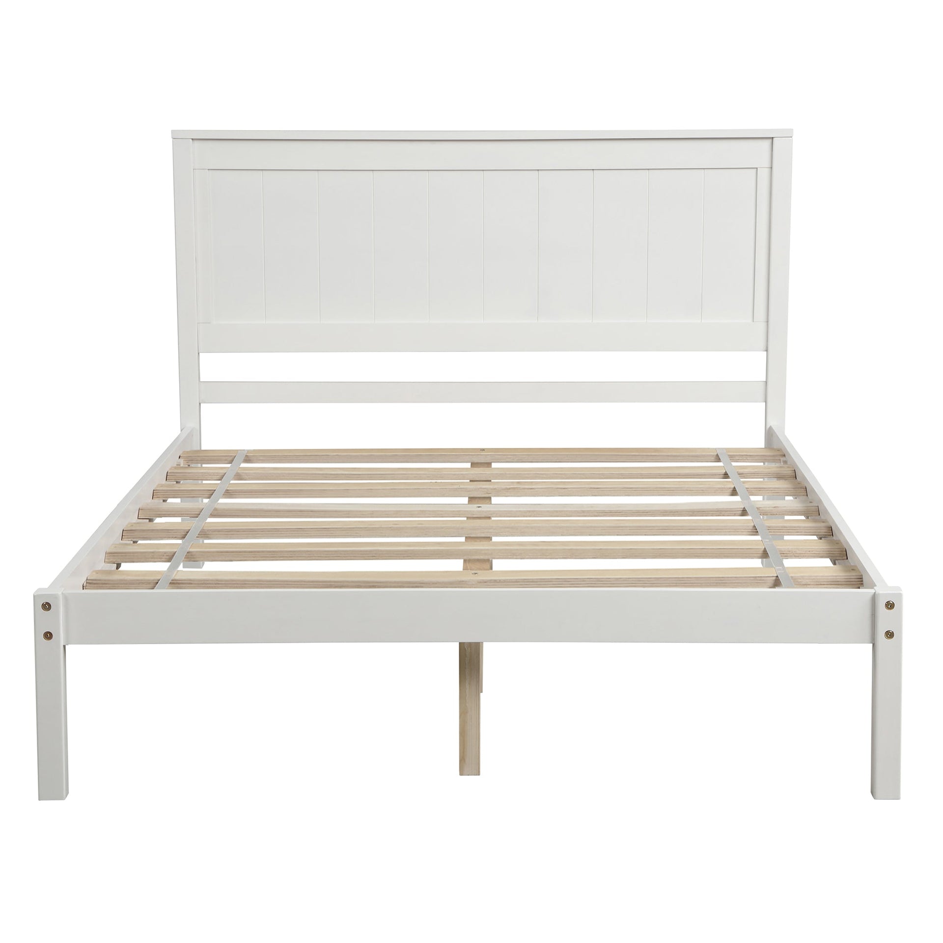Platform Bed Frame with Headboard   Wood Slat Support  No Box Spring Needed  Full White